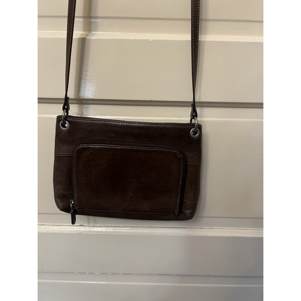 Vintage Fossil Brown Leather Zip Top Bag Purse Crossbody Outer Pockets Y2K - Picture 4 of 11